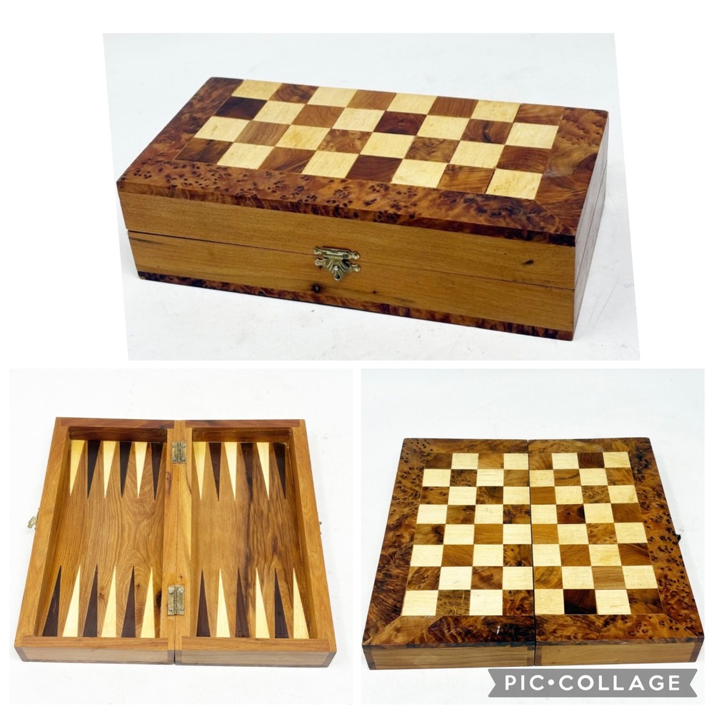 Wooden Chess and Backgammon Set - Brown and Cream